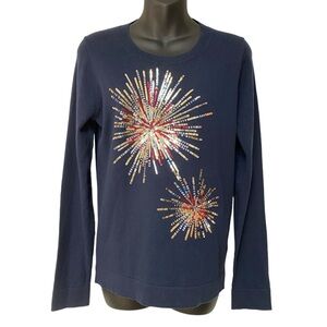 J Crew Factory Navy Americana Cotton Crew Neck Teddie Sweater